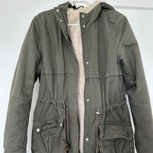 Green Utility Jacket with Faux Fur Lining